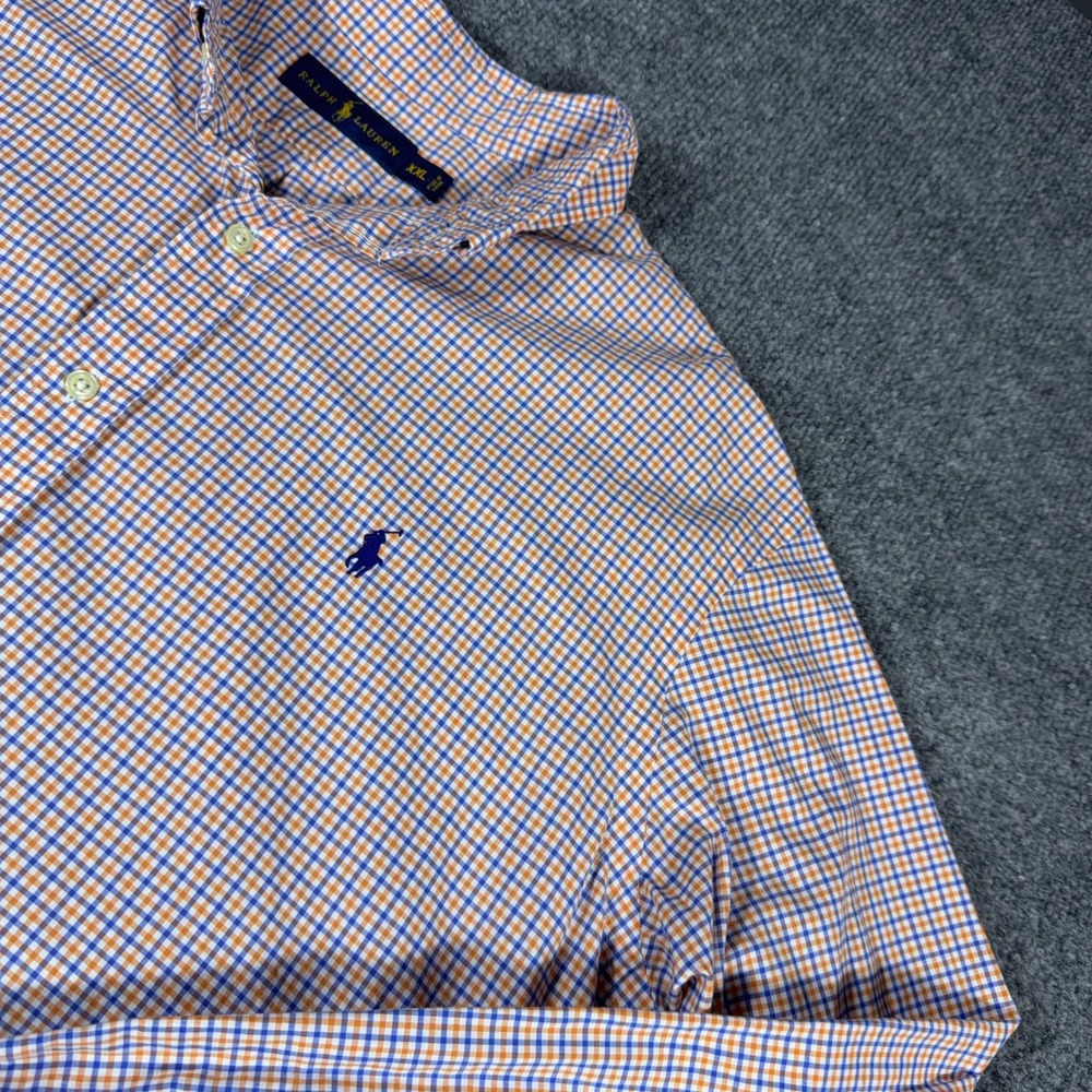 Ralph Lauren Mens XXL Gingham Button Down Shirt Orange Blue Long Sleeve Pony - Picture 4 of 11